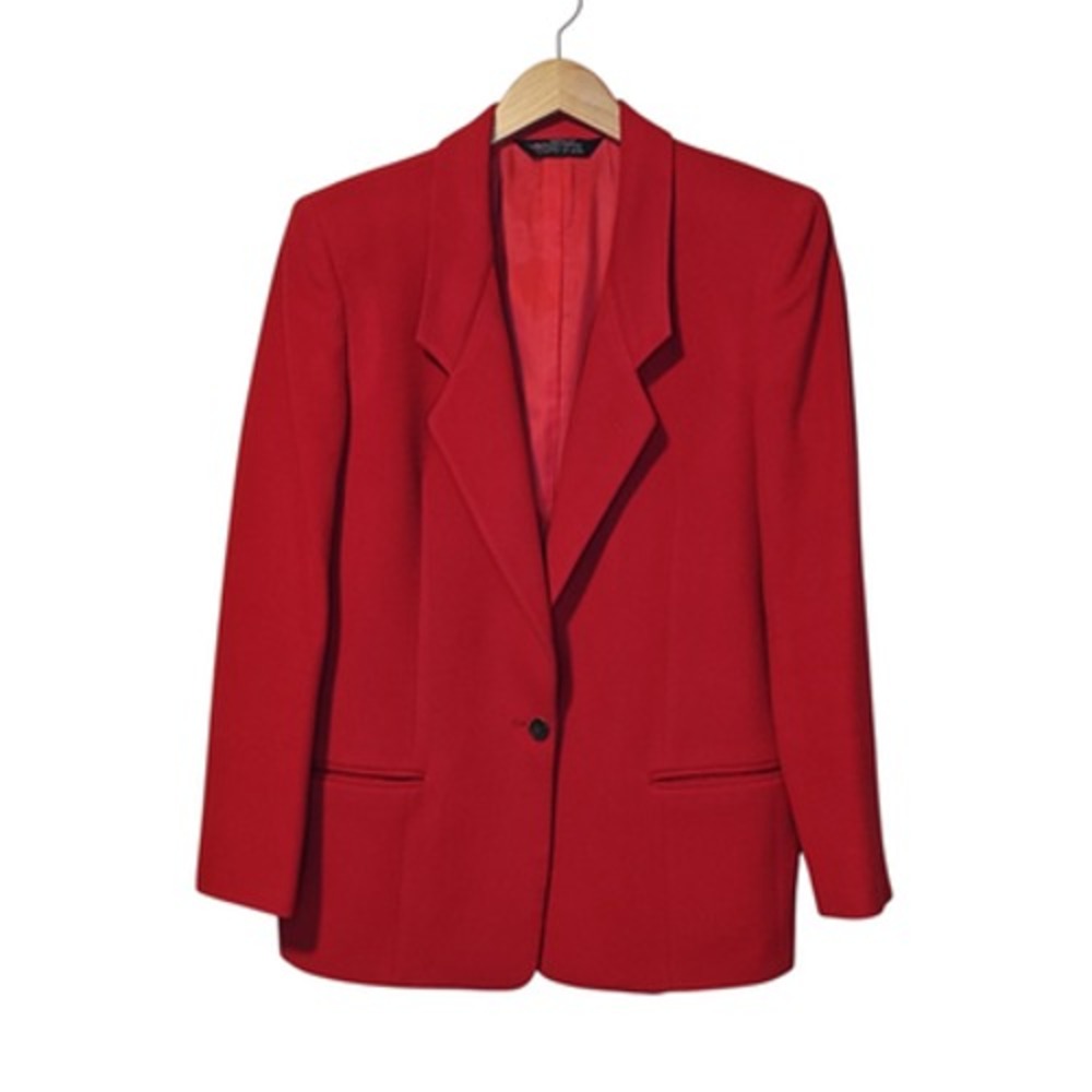 Vintage Norm Thompson Blazer Womens 12‎ Red Cashmere Shoulder Pads USA Made 80s